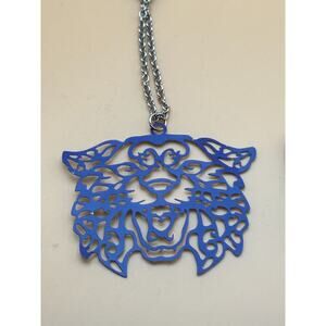 26” Silver-Tone Necklace with Bold Blue Laser-Cut Wildcat Pendant